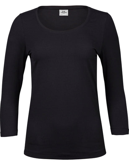 Tee Jays Ladies 3/4 Sleeve Stretch Tee TJ460 - Black - Customisable T-Shirts