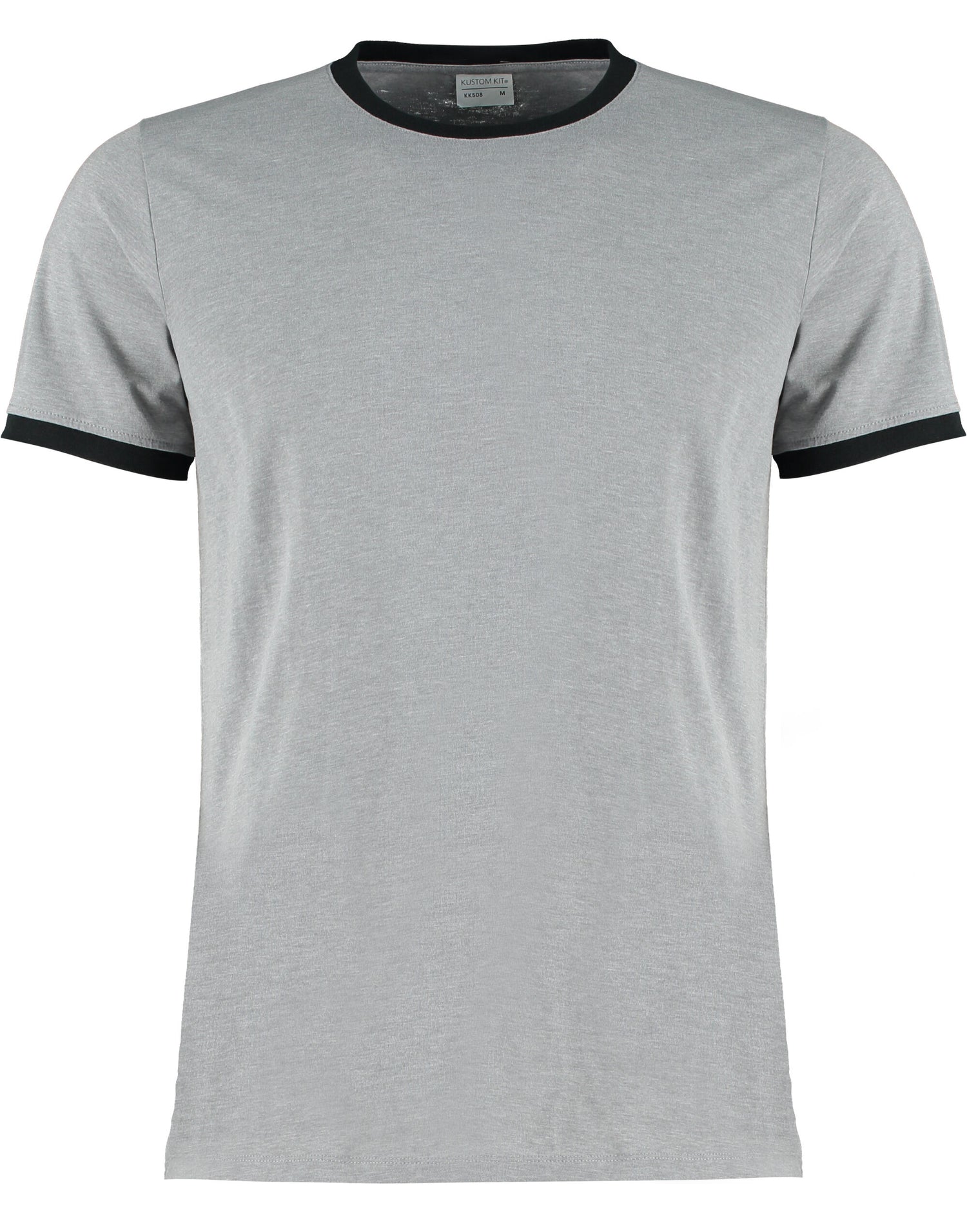 Kustom Kit Mens Fashion Fit Ringer Tee KK508 - Light Grey Marl Black - Customisable T-Shirts