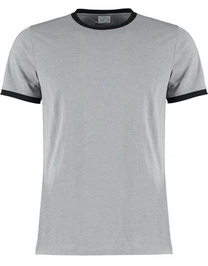 Kustom Kit Mens Fashion Fit Ringer Tee KK508 - Light Grey Marl Black - Customisable T-Shirts