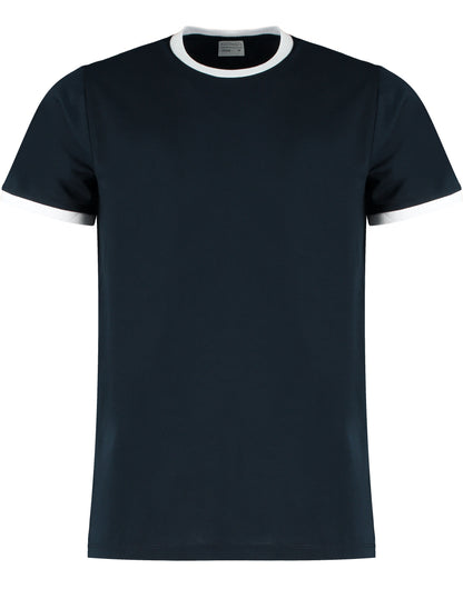 Kustom Kit Mens Fashion Fit Ringer Tee KK508 - Navy White - Customisable T-Shirts