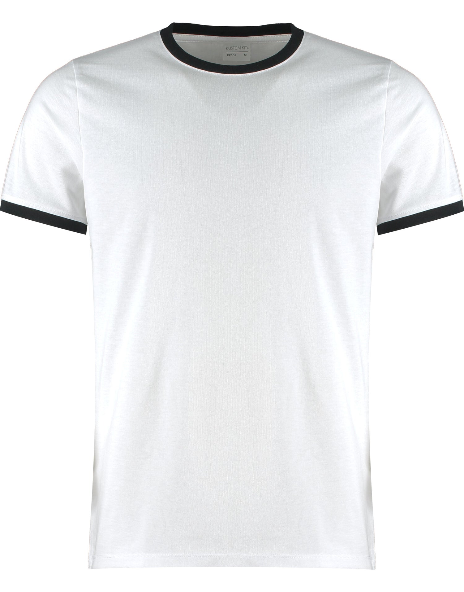 Kustom Kit Mens Fashion Fit Ringer Tee KK508 - White Black - Customisable T-Shirts