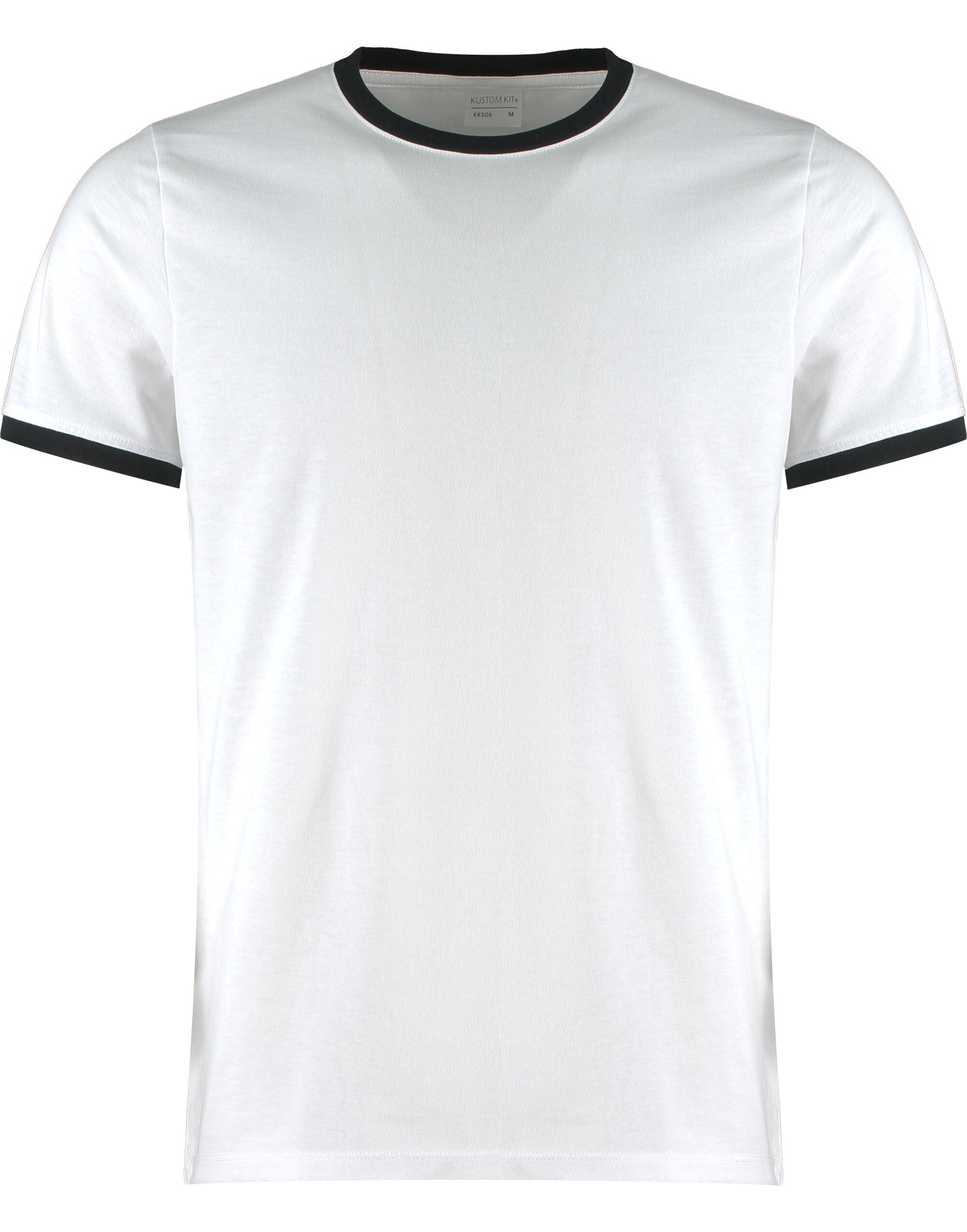 Kustom Kit Mens Fashion Fit Ringer Tee KK508 - White Black - Customisable T-Shirts