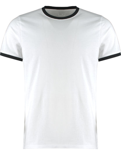 Kustom Kit Mens Fashion Fit Ringer Tee KK508 - White Black - Customisable T-Shirts