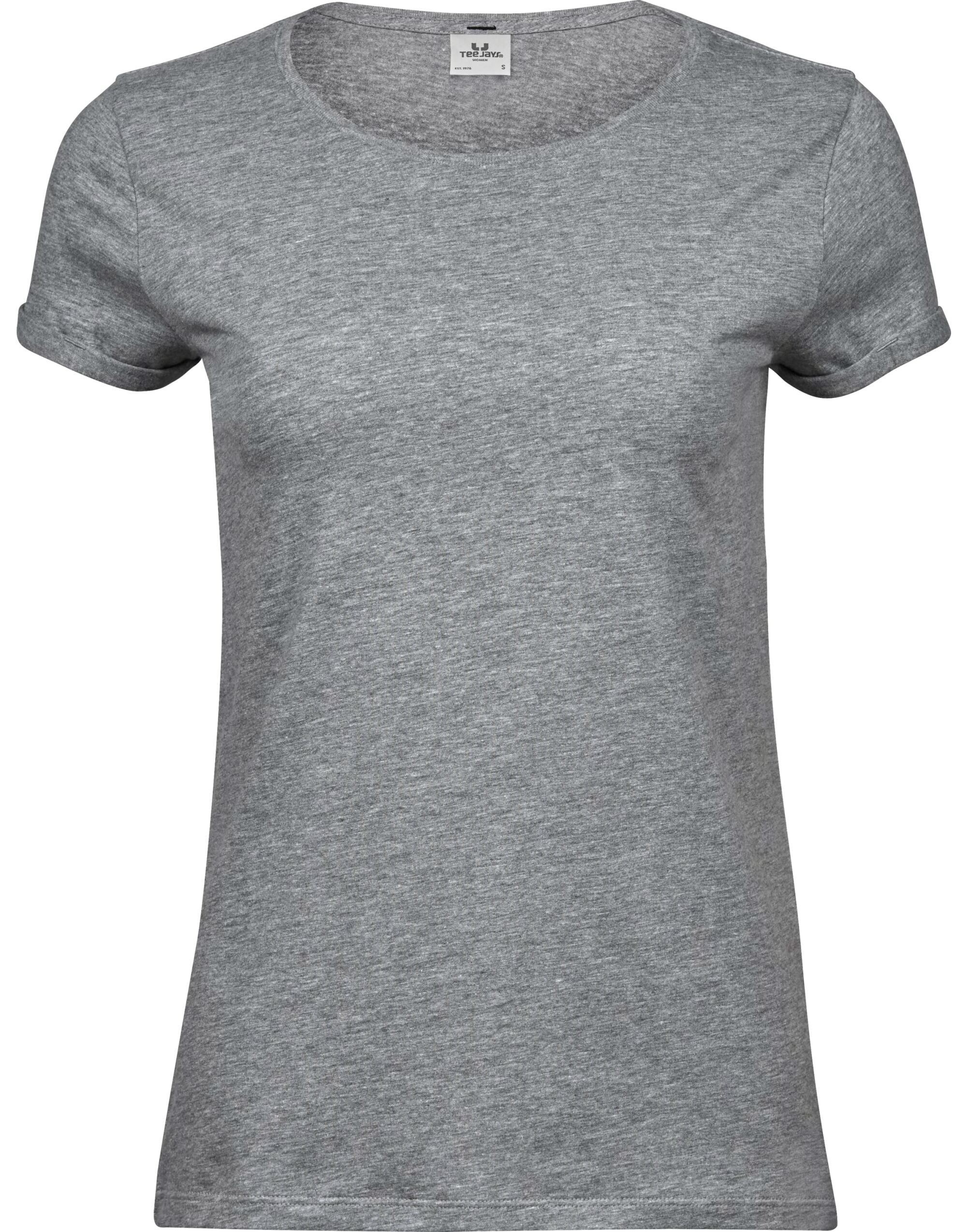 Tee Jays Ladies Roll Up Sleeve Tee TJ5063 - Heather Grey - Customisable T-Shirts