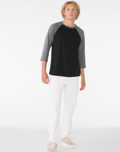 Bella Canvas Unisex 3/4 Sleeve Baseball Tee CA3200 - White - Customisable
