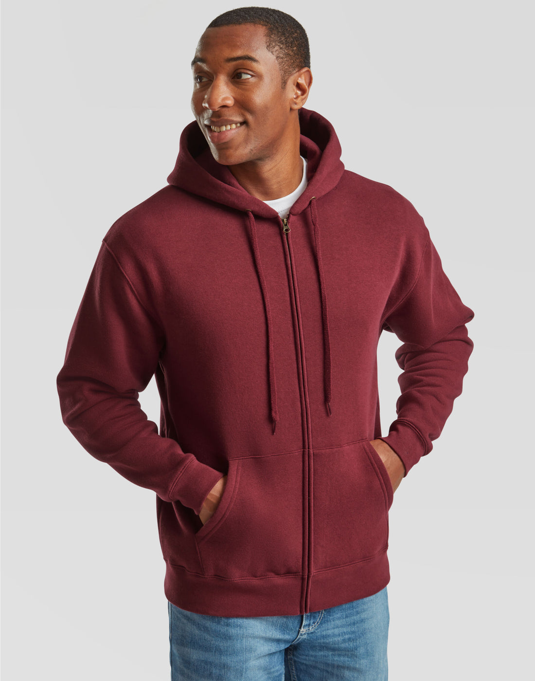 Fruit of the Loom Mens Premium Hooded Sweat Jacket 62034 - Burgundy - Customisable Sweatshirts