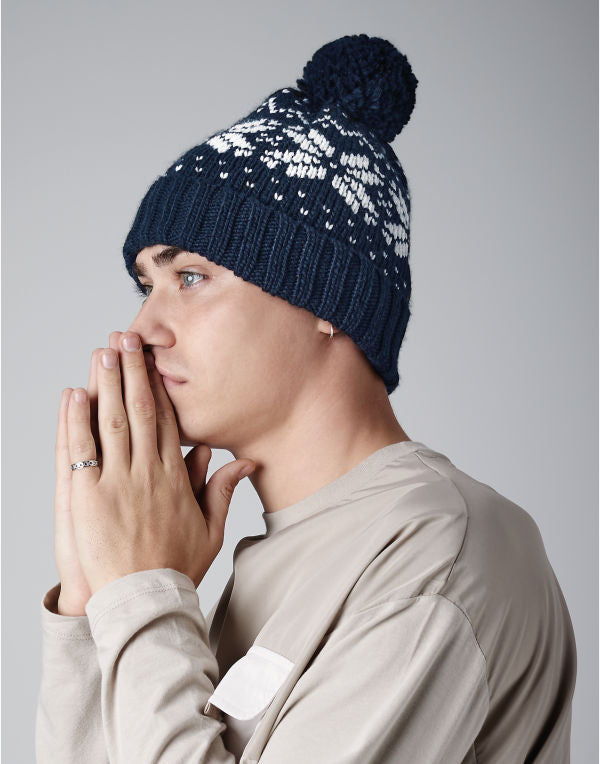Beechfield Fair Isle Snowstar¬Æ Beanie B456 - Black White O S - Customisable Beanies