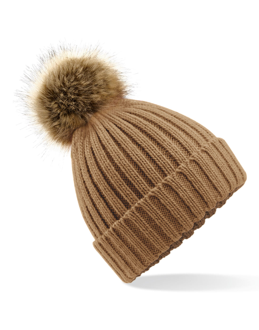 Beechfield Fur Pop Pom Chunky Beanie B412 - Biscuit O S - Customisable Beanies