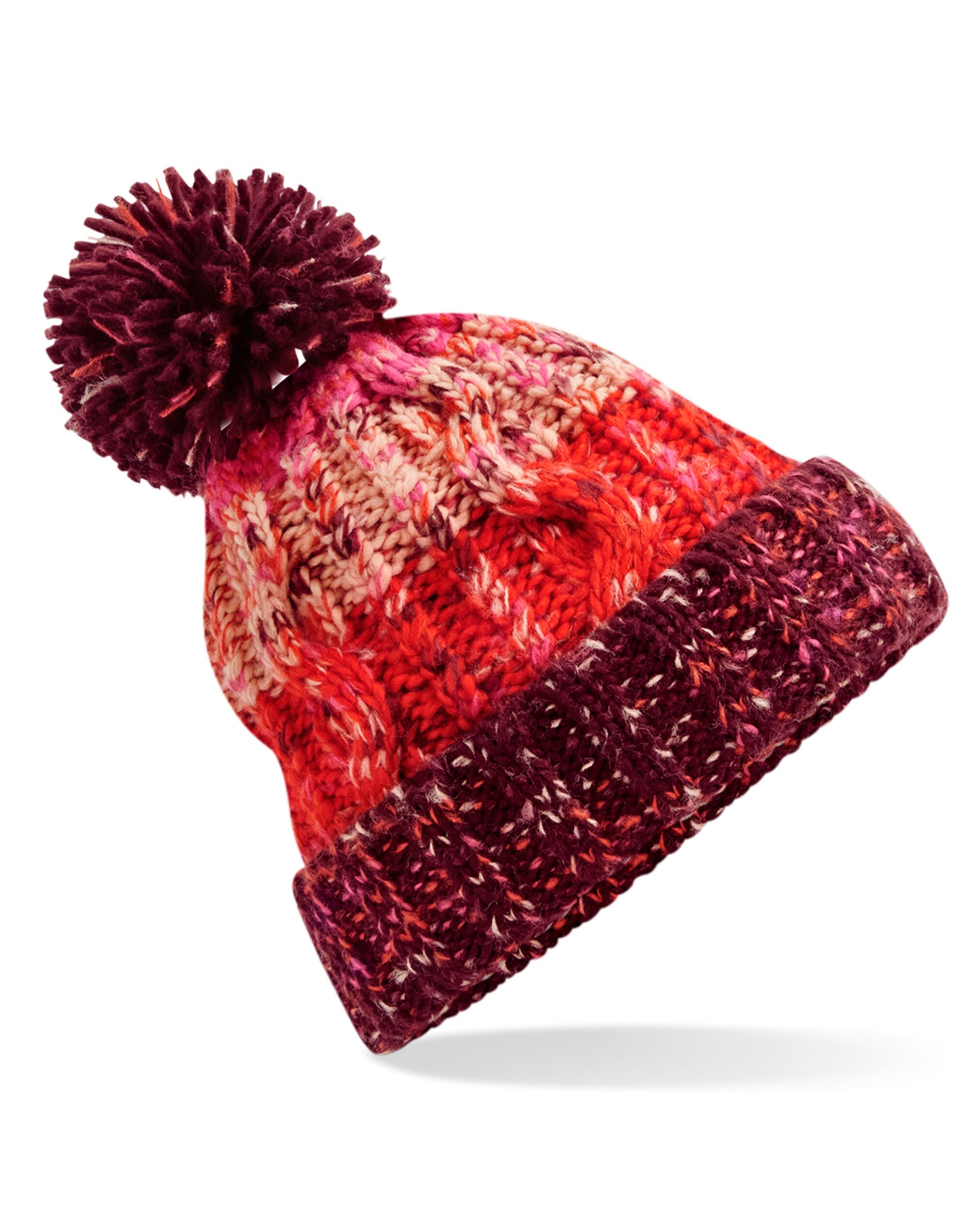 Beechfield Corkscrew Pom Pom Beanie B486 - Cherry Sherbert O S - Customisable Beanies