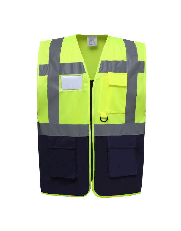 Yoko Hi-Vis Executive Waistcoat HVW801 - Hi-Vis Yellow Navy - Customisable Hi-Vis Vest