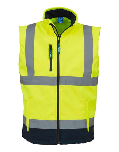 Yoko HV Softshell Bodywarmer hv006 - Hi-Vis Yellow Navy - Customisable Gilets &amp; Body Warmers