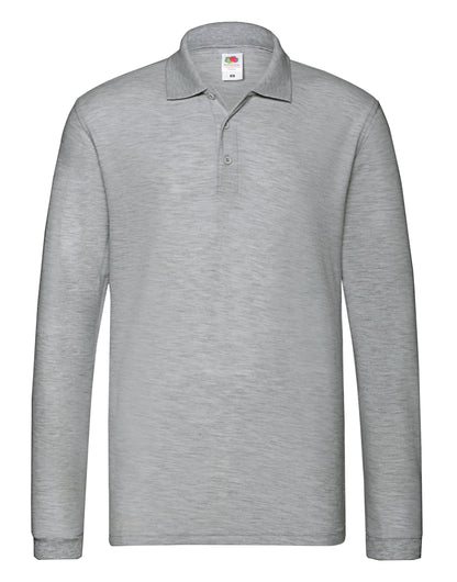 Fruit of the Loom Mens Premium Long Sleeve Polo 63310 - Athletic Heather - Customisable Polos