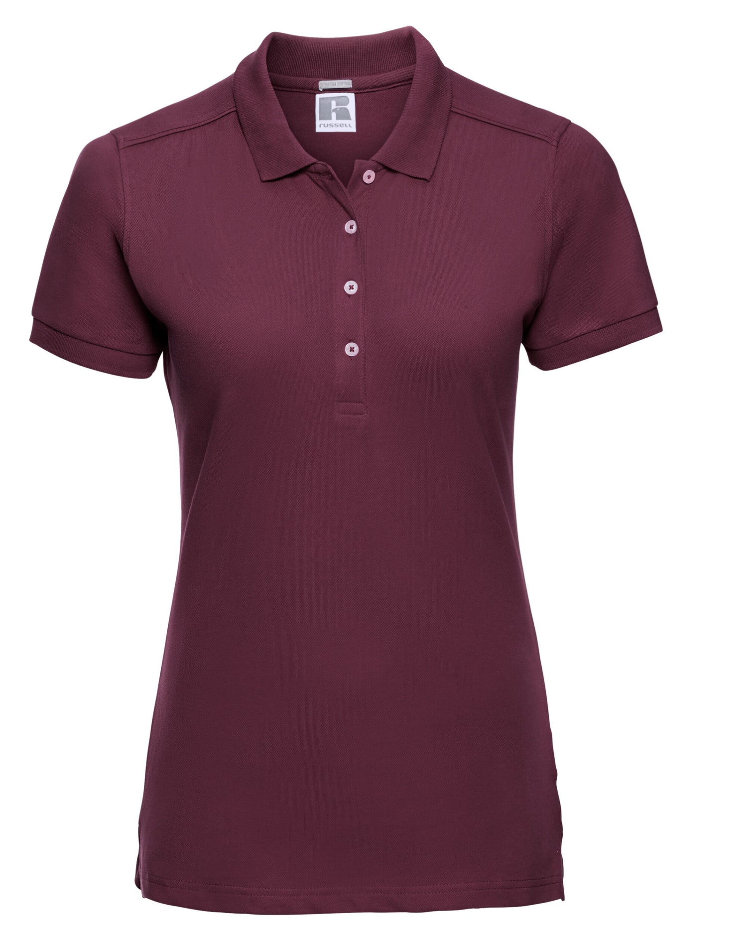 Russell Collection Russell Ladies Fitted Stretch Polo 566F - Burgundy - Customisable Polos