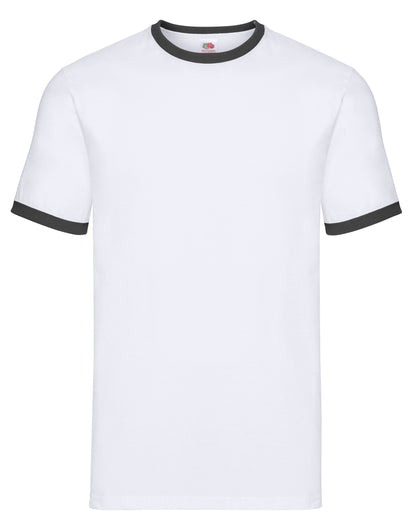 FOTL Mens Valueweight Ringer T 61168 - White Black - Customisable T-Shirt