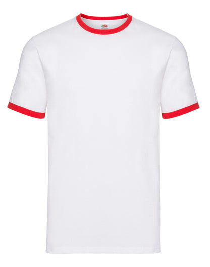 FOTL Mens Valueweight Ringer T 61168 - White Red - Customisable T-Shirt