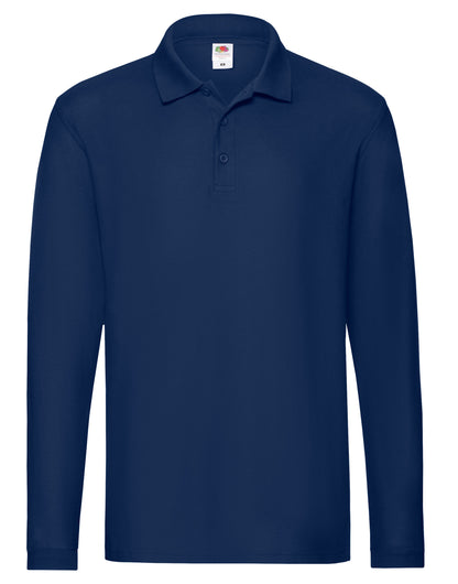 Fruit of the Loom Mens Premium Long Sleeve Polo 63310 - Navy Blue - Customisable Polos