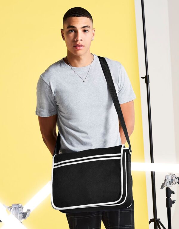 Bagbase Retro Messenger bg71 - Black White O S - Customisable Bags