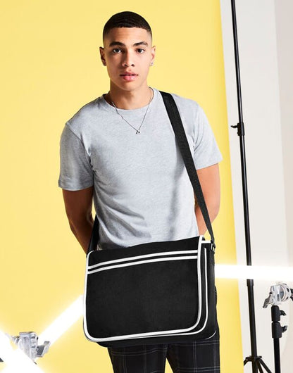 Bagbase Retro Messenger bg71 - Black White O S - Customisable Bags