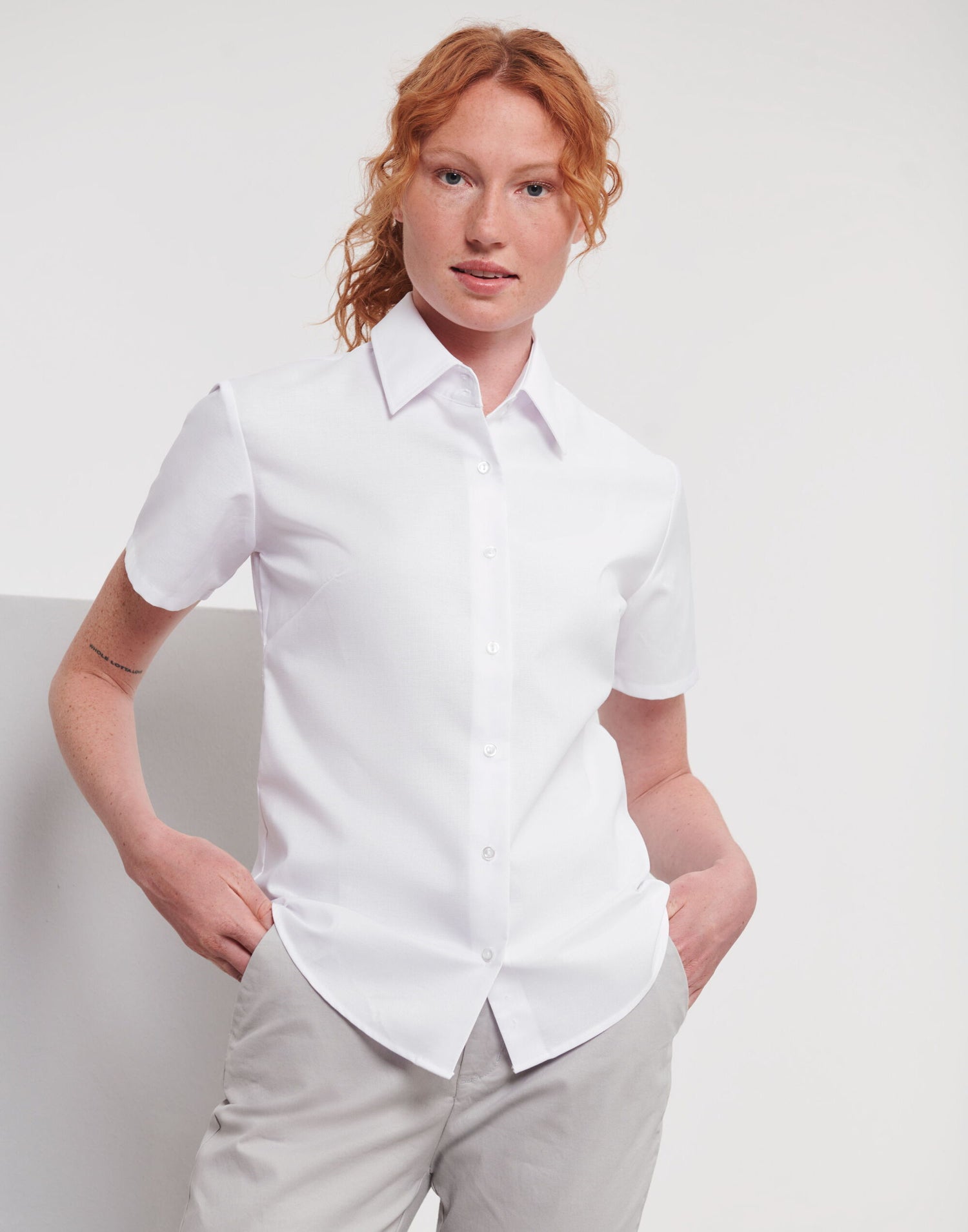 Russell Collection Lady SS Tailor Oxford 933F - White - Customisable Shirts