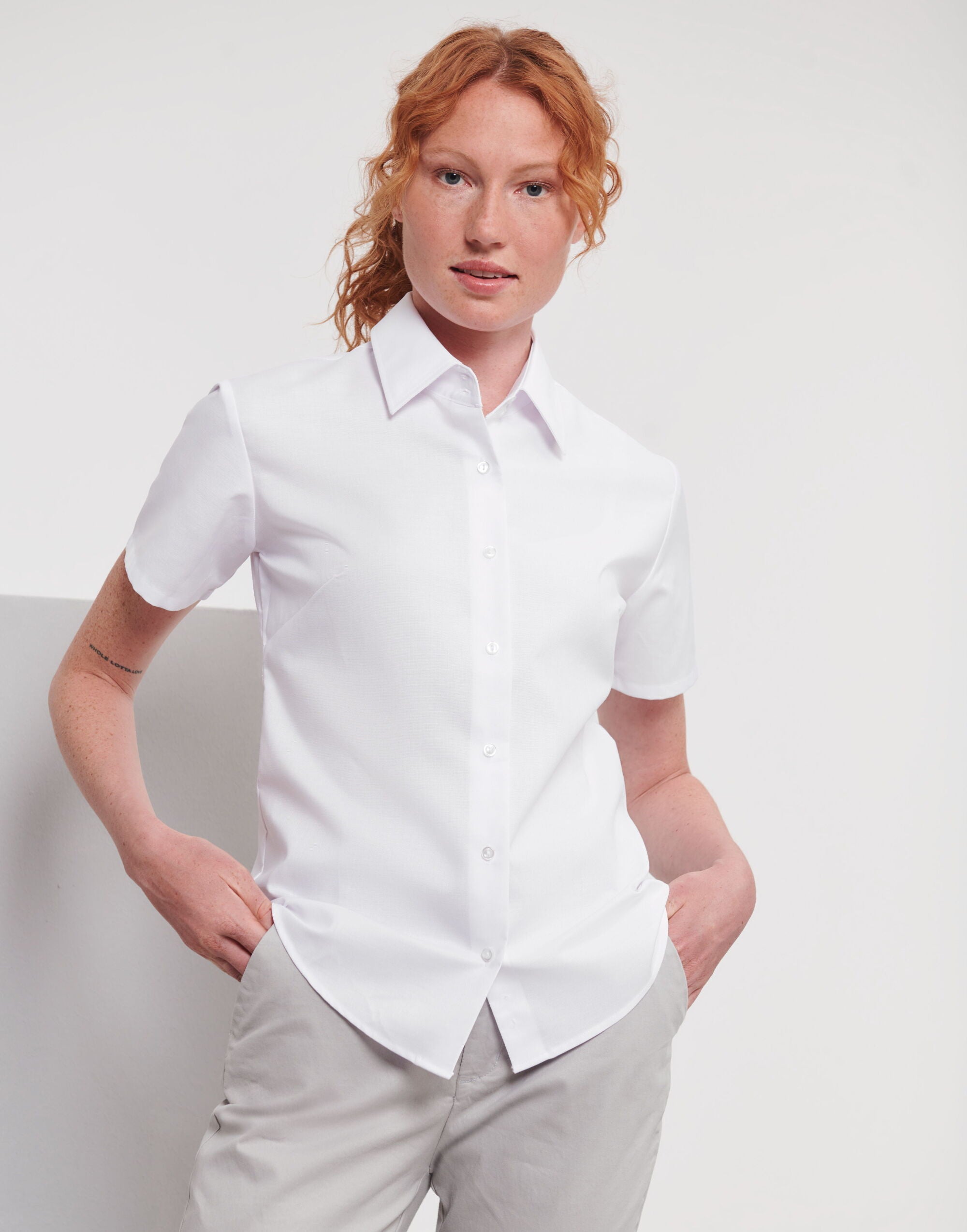 Russell Collection Lady SS Tailor Oxford 933F - White - Customisable Shirts