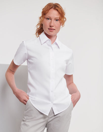 Russell Collection Lady SS Tailor Oxford 933F - White - Customisable Shirts