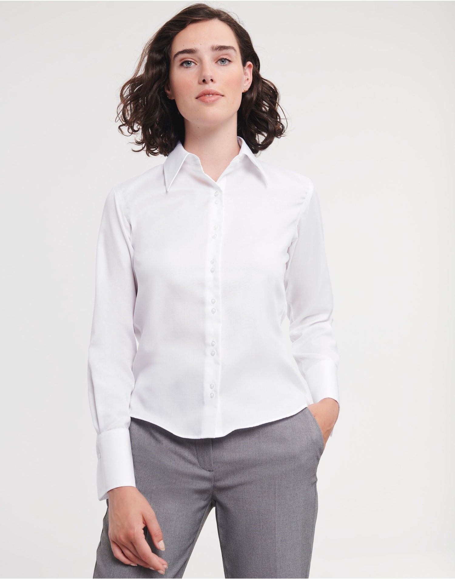 Russell Collection Lady LS NonIron Shirt 956F - White - Customisable Shirts