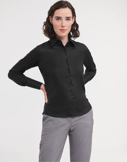 Russell Collection Lady LS NonIron Shirt 956F - Black - Customisable Shirts