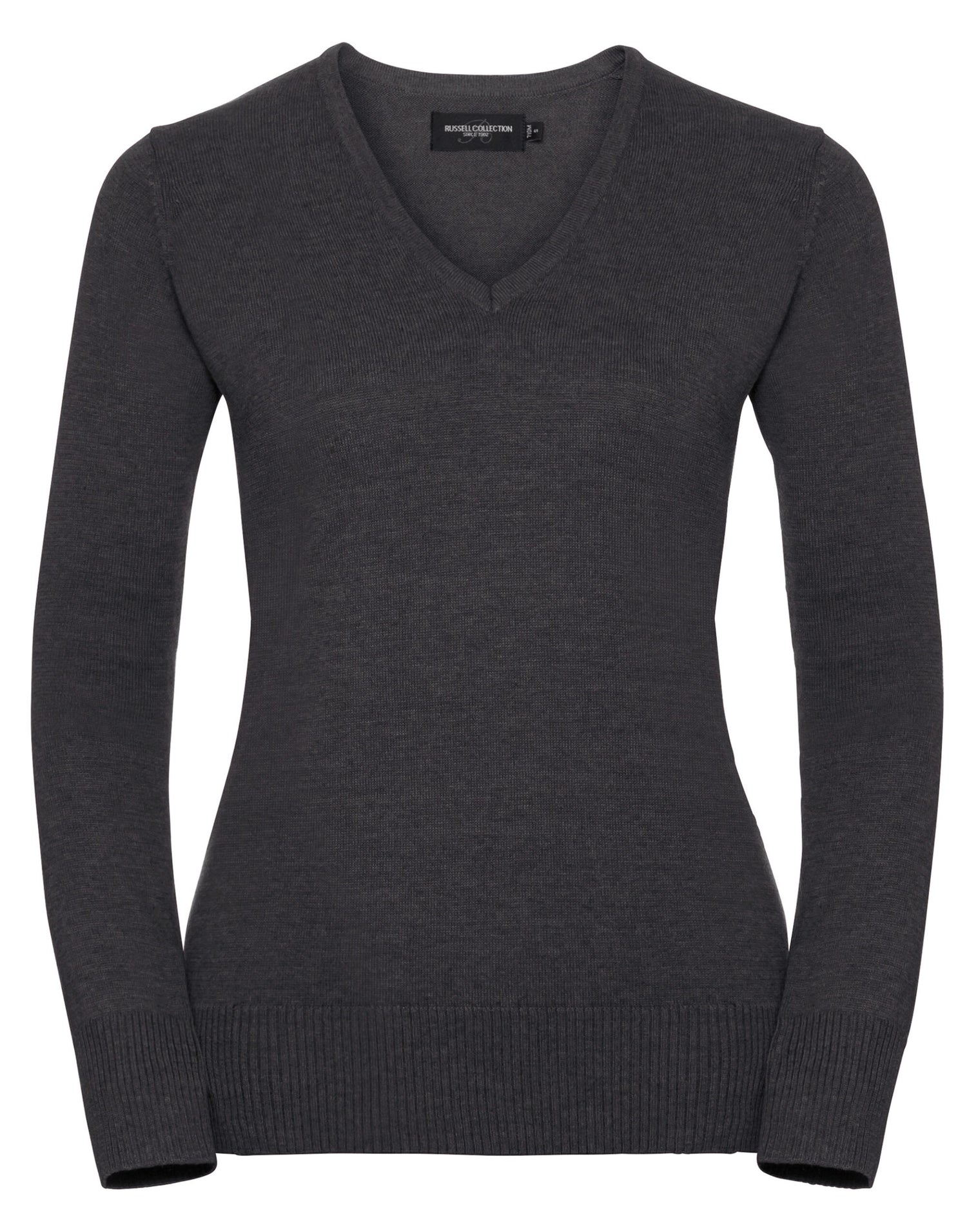 Russell Collection Ladies VNeck Pullover 710f - Charcoal Marl - Customisable Corporate Wear