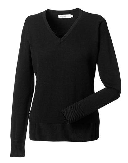 Russell Collection Ladies VNeck Pullover 710f - Black - Customisable Corporate Wear