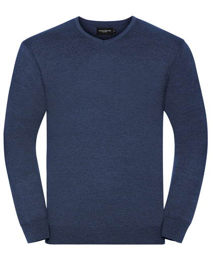 Russell Collection Mens VNeck Pullover 710m - Denim Marl - Customisable Corporate Wear