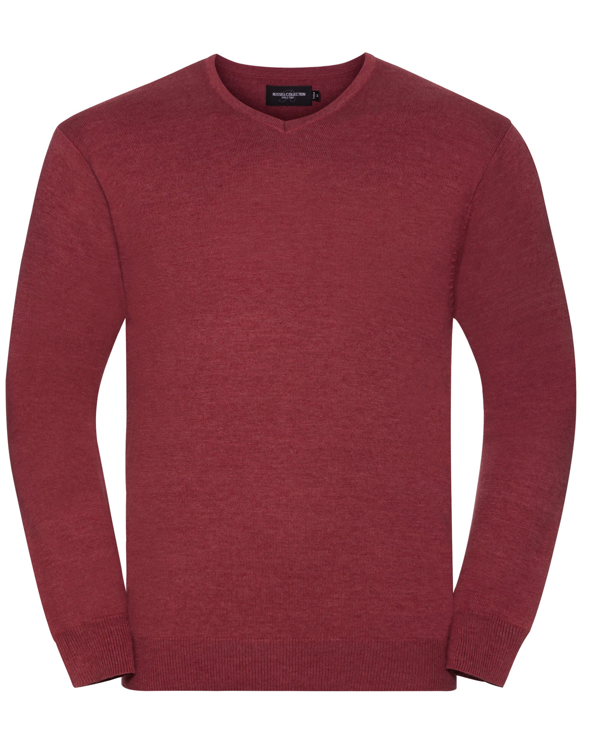 Russell Collection Mens VNeck Pullover 710m - Cranberry Marl - Customisable Corporate Wear