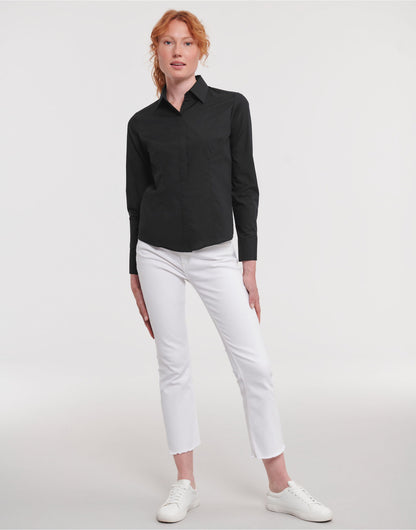 Russell Collection Lady LS Fitted Poplin 924F - Black - Customisable Shirts