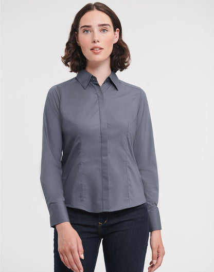 Russell Collection Lady LS Fitted Poplin 924F - Convoy Grey - Customisable Shirts