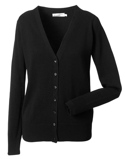 Russell Collection Ladies VNeck Cardigan 715f - Black - Customisable Cardigans