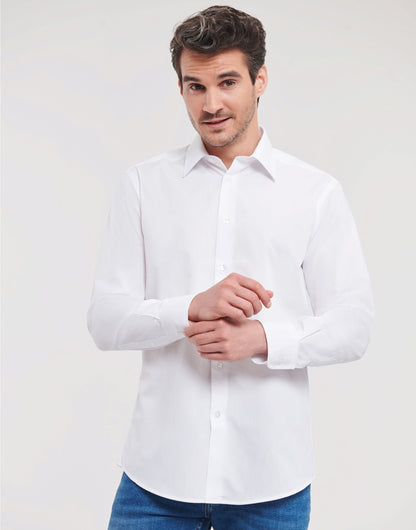 Russell Collection Mens LS Tailor Poplin 924M - White - Customisable Shirts
