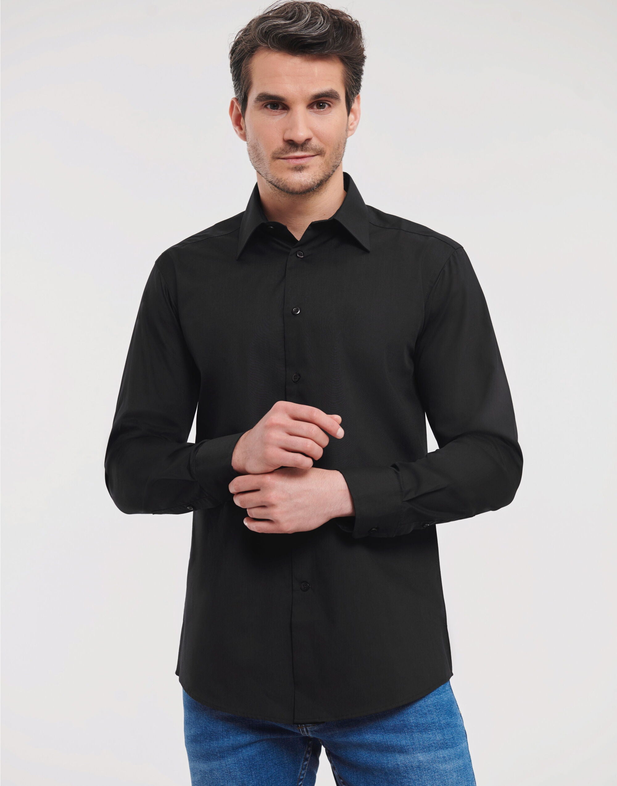 Russell Collection Mens LS Tailor Poplin 924M - Black - Customisable Shirts