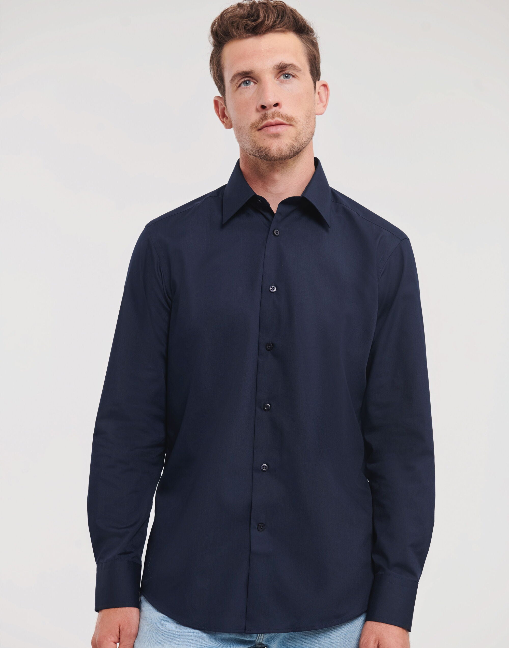 Russell Collection Mens LS Tailor Poplin 924M - French Navy - Customisable Shirts