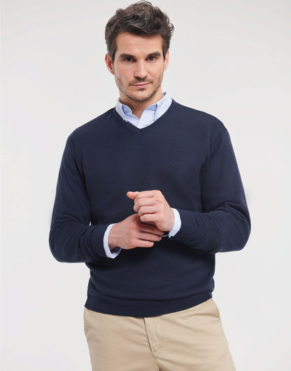 Russell Collection Mens VNeck Pullover 710m - French Navy - Customisable Corporate Wear