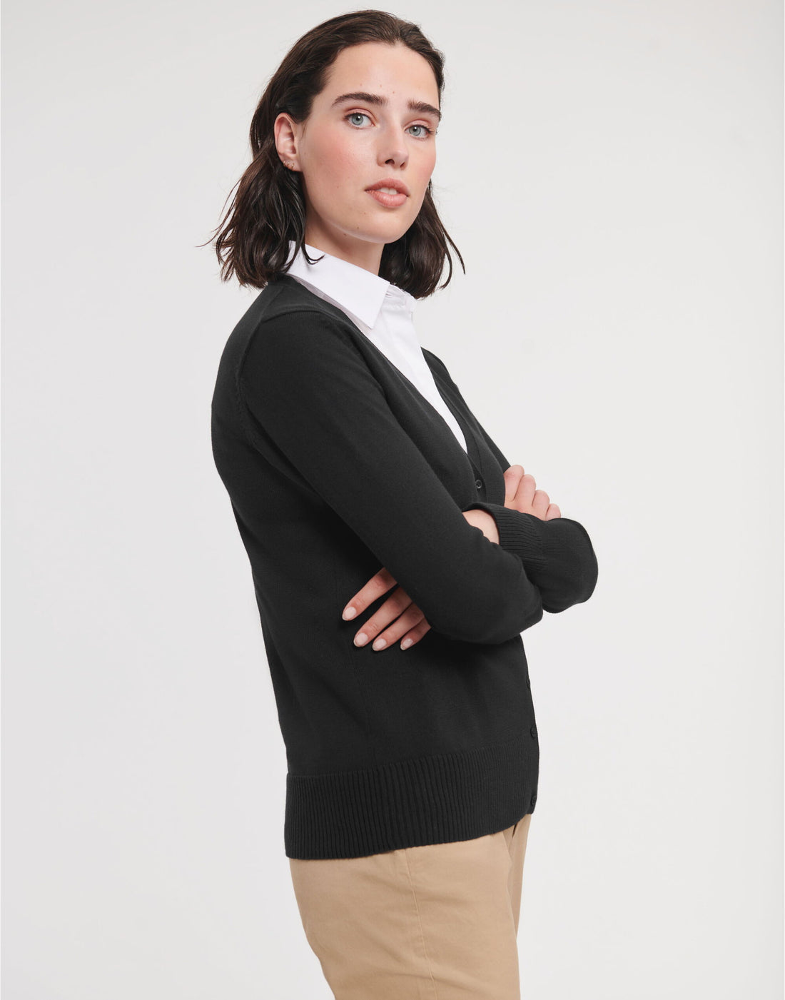 Russell Collection Ladies VNeck Cardigan 715f - Charcoal Marl - Customisable Cardigans
