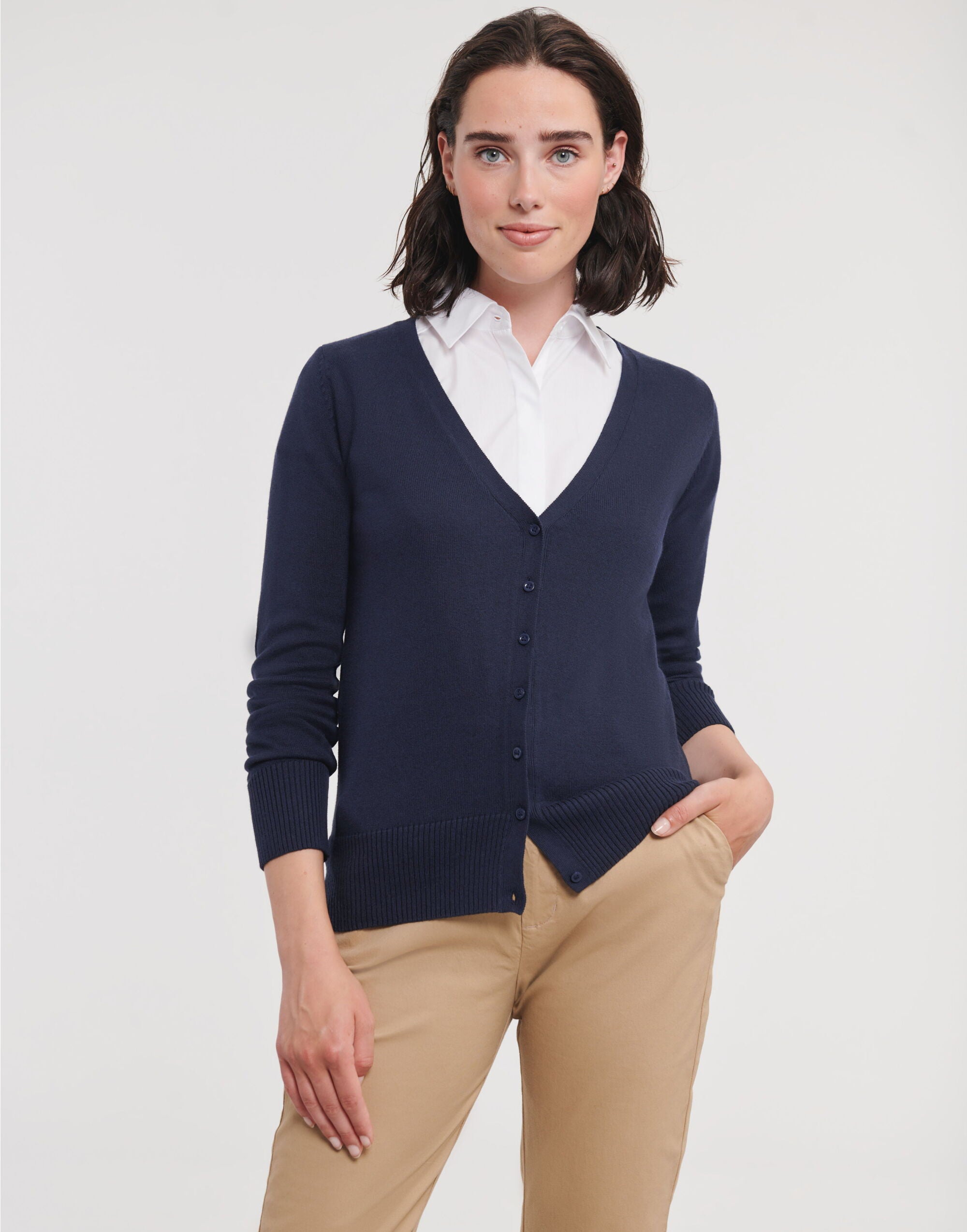 Russell Collection Ladies VNeck Cardigan 715f - French Navy - Customisable Cardigans