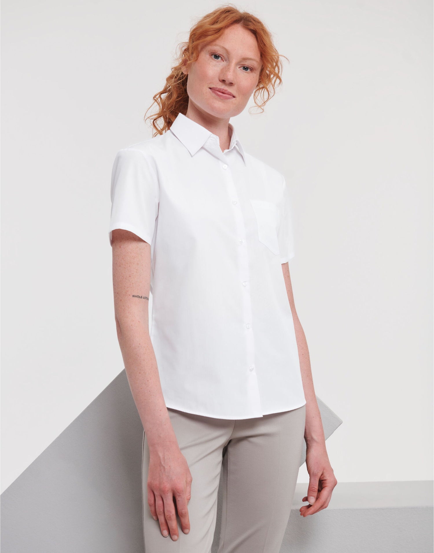Russell Collection Lady SS Clasic Poplin 935F - White - Customisable Shirts