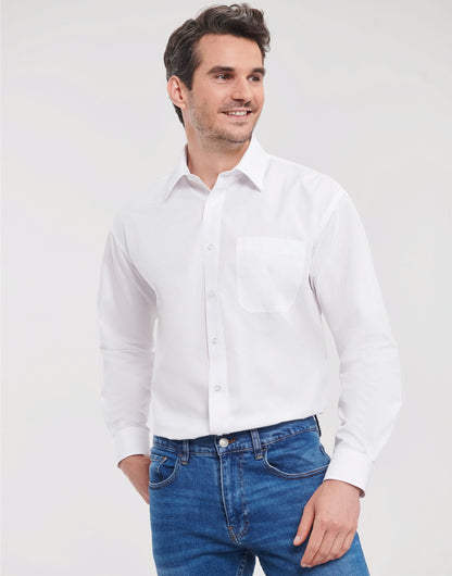 Russell Collection Men LS Classic Poplin 934M - White - Customisable Shirts