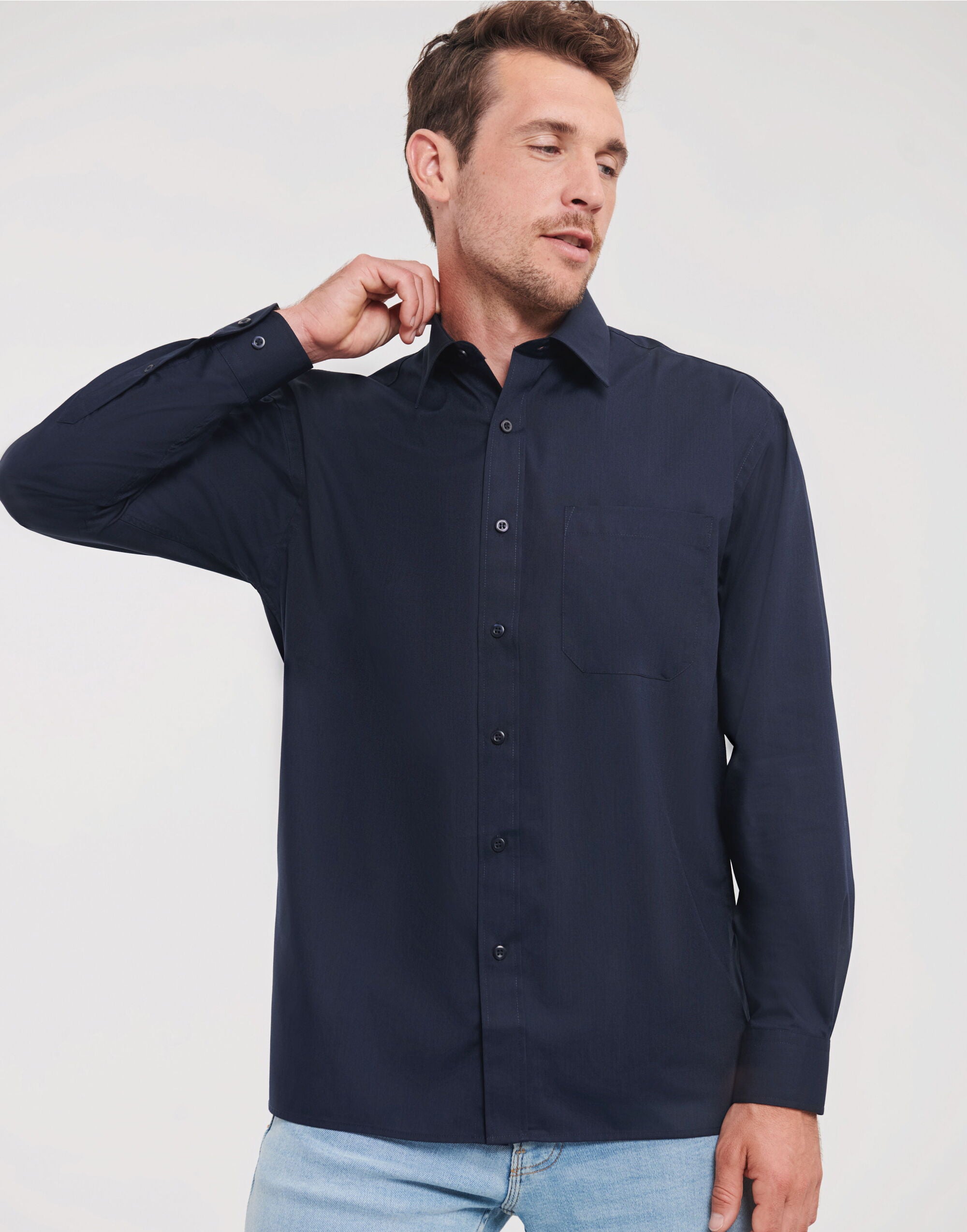 Russell Collection Men LS Classic Poplin 934M - French Navy - Customisable Shirts