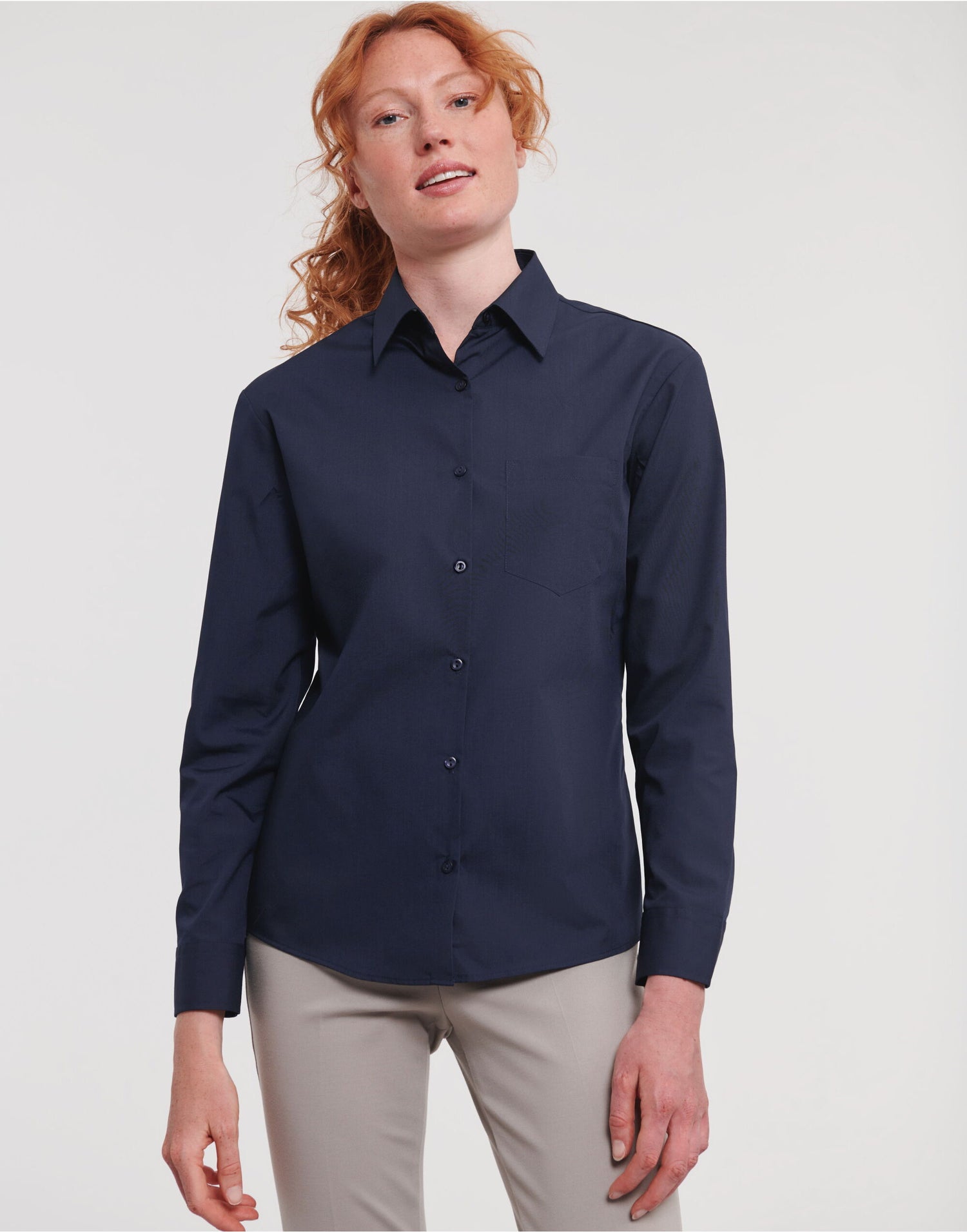 Russell Collection Lady LS Clasic Poplin 934F - French Navy - Customisable Shirts
