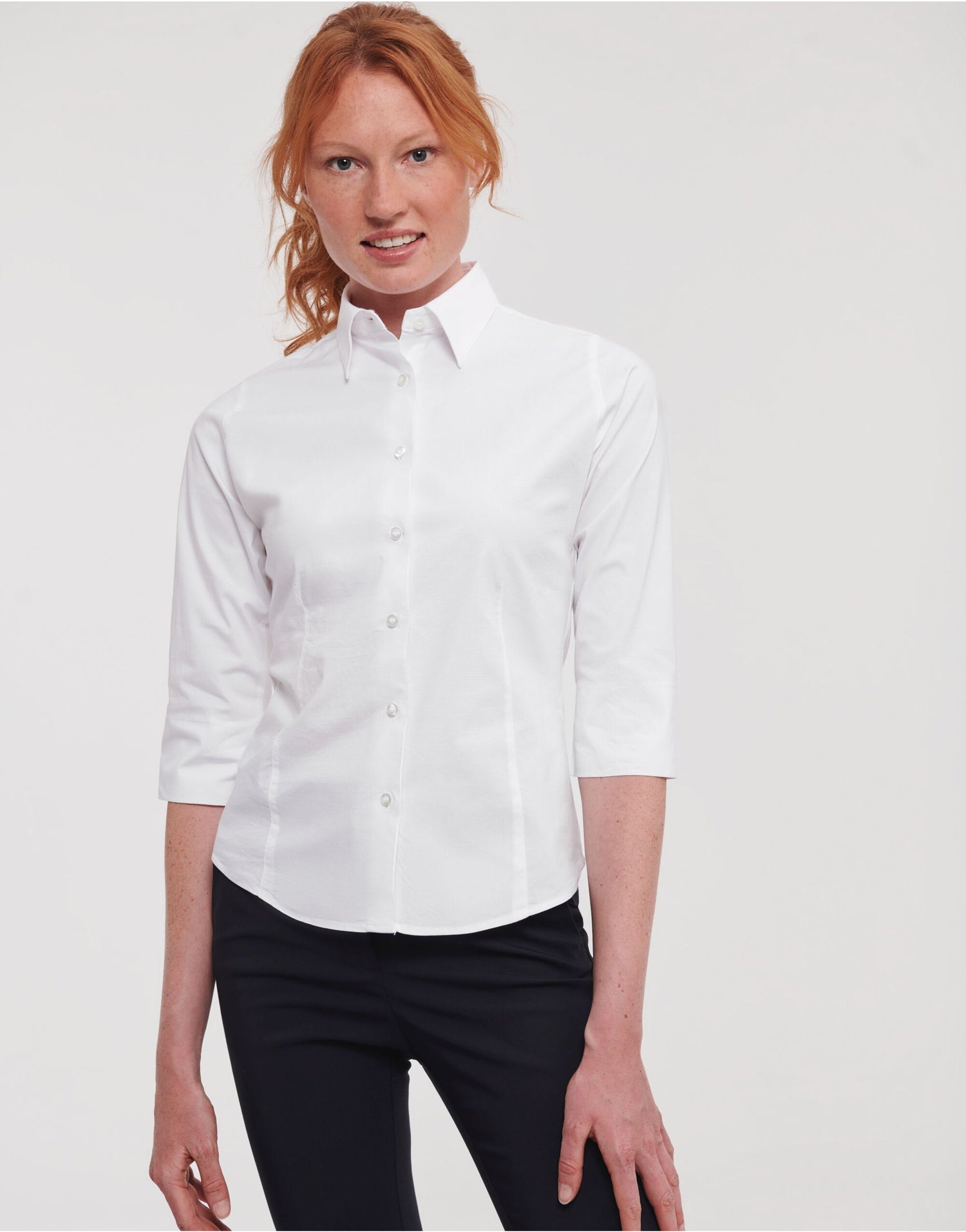 Russell Collection Lady 3/4 Stretch Shrt 946F - White - Customisable Shirts