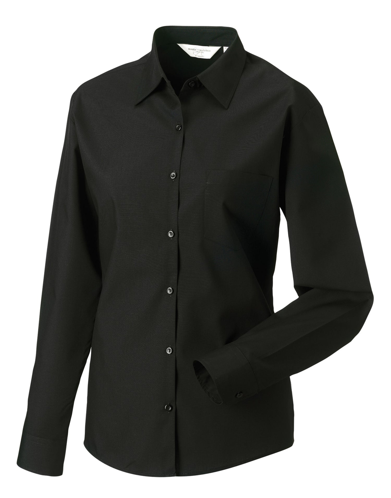 Russell Collection Lady LS Clasic Poplin 934F - Black - Customisable Shirts