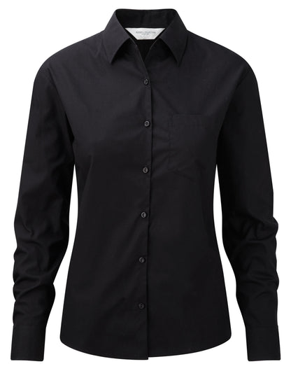 Russell Collection Lady LS PureCot Shirt 936F - Black - Customisable Shirts