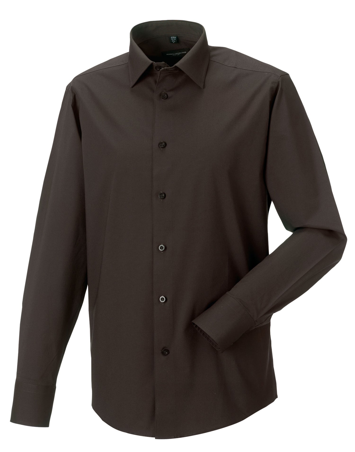 Russell Collection Mens LS Stretch Shirt 946M - Chocolate - Customisable Shirts