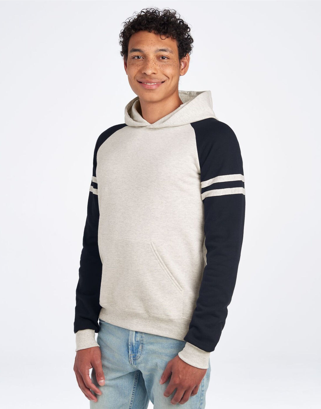 Jerzees NuBlend Varsity Col Block Hood 0S97CR0 - Oatmeal Heather Black Ink - Customisable Sweatshirts