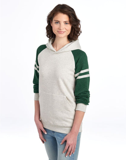 Jerzees NuBlend Varsity Col Block Hood 0S97CR0 - Oatmeal Heather Forest Green Heather - Customisable Sweatshirts